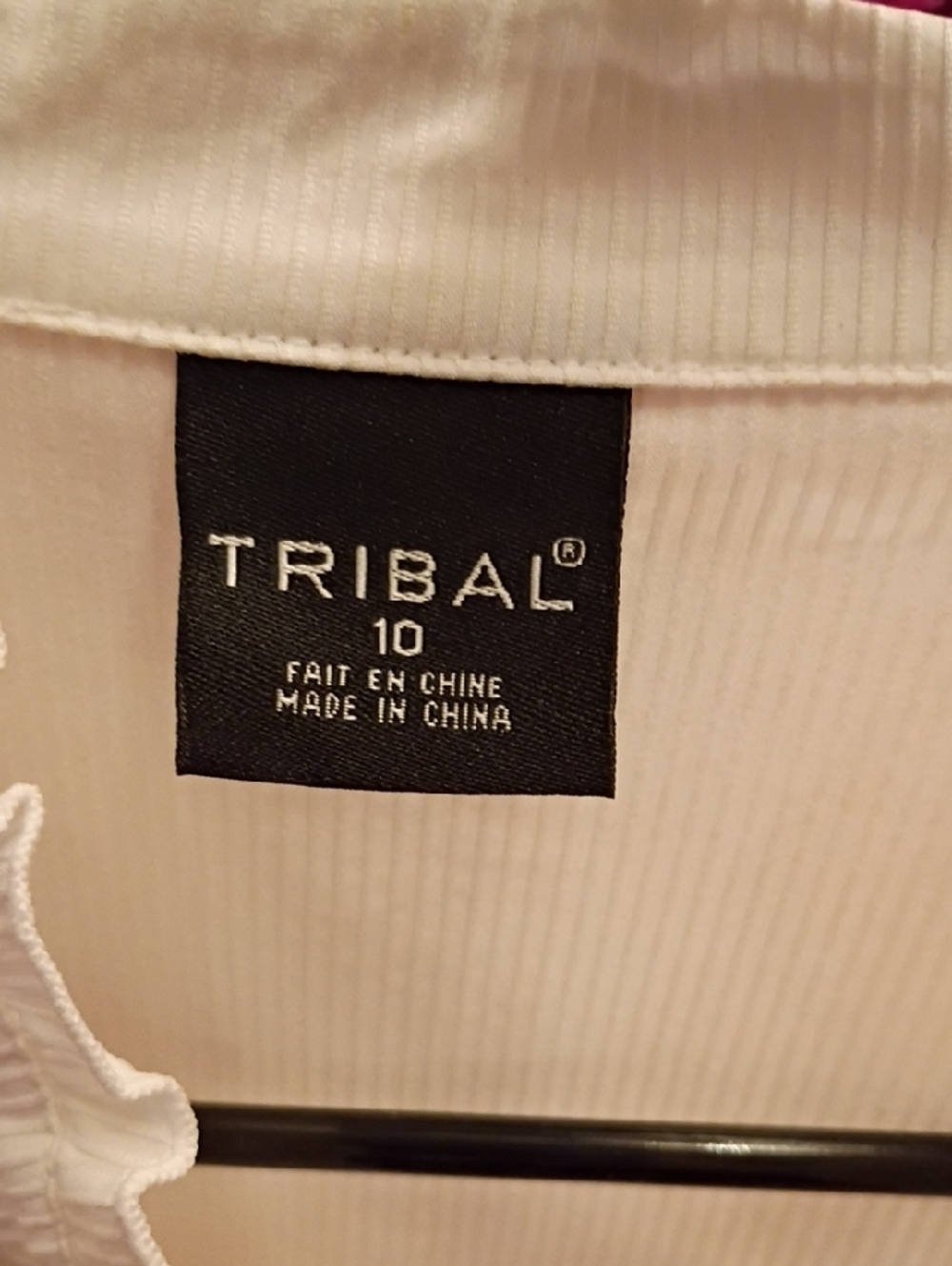 Tribal White Ruffle-Front Button-Down Shirt - Picture 2 of 9